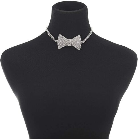 Sethexy سباركلي حجر الراين المختنق بريق ربطة العنق قلادة Bowknot تنس سلسلة حزب ملهى ليلي الزفاف زي مجوهرات للنساء والفتيات in Kuwait