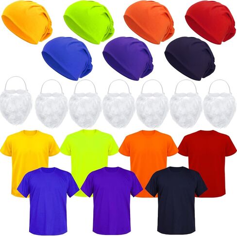 Eurzom 21 Pcs Halloween Dwarf Costume Set 7 Christmas Dwarf Hats Gnome T Shirt Fake Beards for Christmas Cosplay in Saudi Arabia