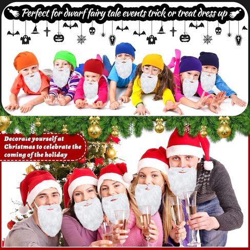 Eurzom 21 Pcs Halloween Dwarf Costume Set 7 Christmas Dwarf Hats Gnome T Shirt Fake Beards for Christmas Cosplay in Saudi Arabia