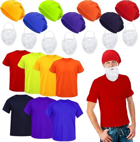 Eurzom 21 Pcs Halloween Dwarf Costume Set 7 Christmas Dwarf Hats Gnome T Shirt Fake Beards for Christmas Cosplay in Saudi Arabia