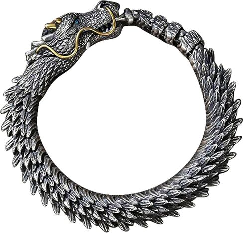 Silver Handmade Dragon Chain Bracelet - Domineering Handmade Retro Silver 3D Dragon Bracelet, Personality Creative Men's Jewelry Gifts（7.87in） in Saudi Arabia