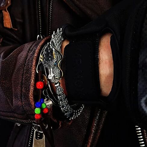 Silver Handmade Dragon Chain Bracelet - Domineering Handmade Retro Silver 3D Dragon Bracelet, Personality Creative Men's Jewelry Gifts（7.87in） in Saudi Arabia