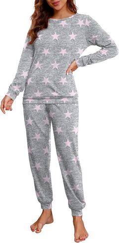 PrinStory Womens Pajama Set Long Sleeve Sleepwear Nightwear Soft Pjs Lounge Sets With Pockets in Kuwait