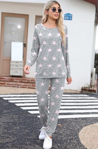 PrinStory Womens Pajama Set Long Sleeve Sleepwear Nightwear Soft Pjs Lounge Sets With Pockets in Kuwait