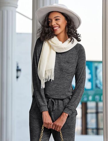 طقم بيجامات نسائي من Ekouaer بأكمام طويلة، طقم مريح للركض الناعم مع جيوب in Kuwait