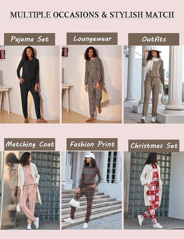 طقم بيجامات نسائي من Ekouaer بأكمام طويلة، طقم مريح للركض الناعم مع جيوب in Kuwait