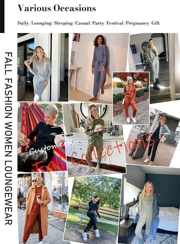 طقم بيجامات نسائي من Ekouaer بأكمام طويلة، طقم مريح للركض الناعم مع جيوب in Kuwait