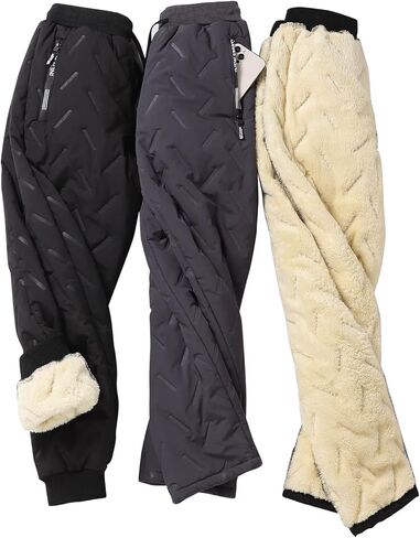 بنطال رياضي رجالي من XiaoLongRen مبطن بقماش الشيربا، سروال شتوي دافئ للثلج in Kuwait