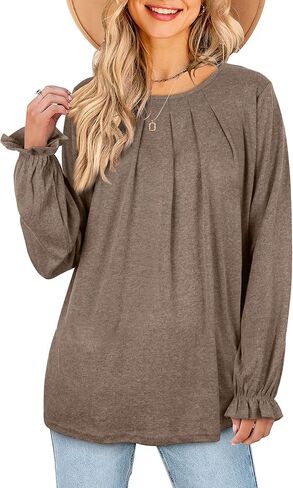 LCXWFE Womens Tops Dressy Casual Summer Shirts Crew Neck Pleated Ruffle Sleeve Tops for Women in Kuwait