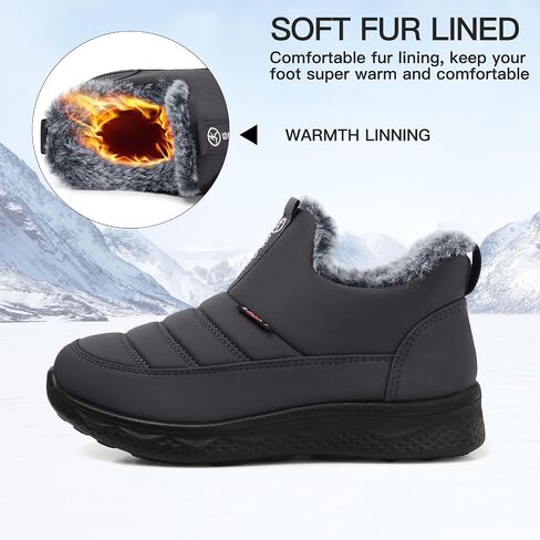 Women Winter Snow Boots: Slip on Fur Warm Insulated Ankle Boot | Waterproof Fur Lined Short Comfort Walking Non Slip Womens Booties - Outdoor Cold Weather Work Shoes for Stay Warm All Day in Saudi Arabia