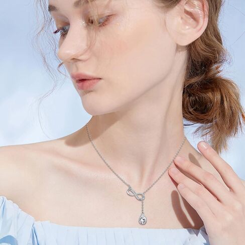 MEDWISE Moonstone دمعة قلادة قلادة مع رمز اللانهاية الفضة الاسترليني حجر القمر / الفيروز / زركونيا مكعب قطرة الماء Y-قلادة هدايا مجوهرات للنساء in Kuwait