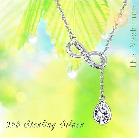 MEDWISE Moonstone دمعة قلادة قلادة مع رمز اللانهاية الفضة الاسترليني حجر القمر / الفيروز / زركونيا مكعب قطرة الماء Y-قلادة هدايا مجوهرات للنساء in Kuwait
