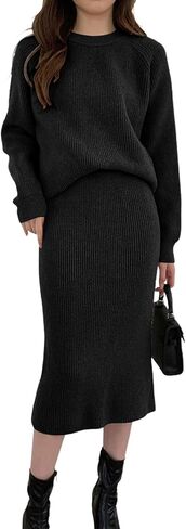 chouyatou Women's Two Piece Sweater Skirt Sets Knit Sweater Top Bodycon Skirt 2 Piece Outfits in Kuwait