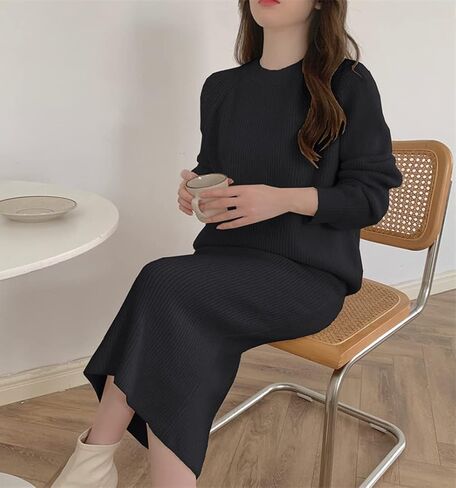 chouyatou Women's Two Piece Sweater Skirt Sets Knit Sweater Top Bodycon Skirt 2 Piece Outfits in Kuwait