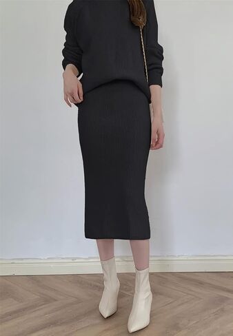chouyatou Women's Two Piece Sweater Skirt Sets Knit Sweater Top Bodycon Skirt 2 Piece Outfits in Kuwait