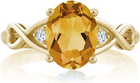 Gem Stone King 18K Yellow Gold Plated Silver Yellow Citrine and White Topaz Engagement Ring For Women (1.55 Cttw Oval 9X7MM, Gemstone Birthstone, Available In Size 5, 6, 7, 8, 9) in Saudi Arabia