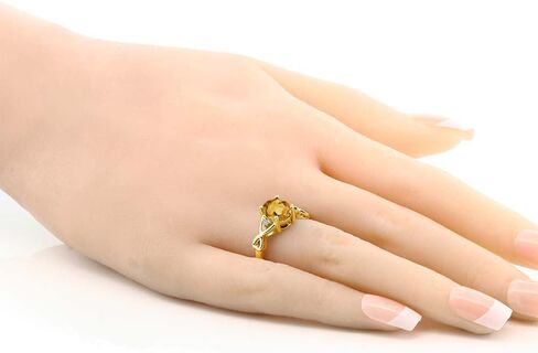 Gem Stone King 18K Yellow Gold Plated Silver Yellow Citrine and White Topaz Engagement Ring For Women (1.55 Cttw Oval 9X7MM, Gemstone Birthstone, Available In Size 5, 6, 7, 8, 9) in Saudi Arabia