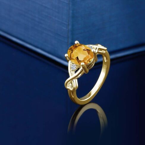 Gem Stone King 18K Yellow Gold Plated Silver Yellow Citrine and White Topaz Engagement Ring For Women (1.55 Cttw Oval 9X7MM, Gemstone Birthstone, Available In Size 5, 6, 7, 8, 9) in Saudi Arabia