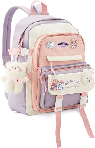Kawaii Backpack For School Cute Aesthetic Kids Elementary Kindergarten With Kawaii Pin And Accessories Chains Mochilas Escolares Para Niñas Toddler Backpack For Girls, Purple in Kuwait