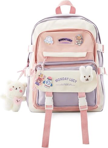 Kawaii Backpack For School Cute Aesthetic Kids Elementary Kindergarten With Kawaii Pin And Accessories Chains Mochilas Escolares Para Niñas Toddler Backpack For Girls, Purple in Kuwait