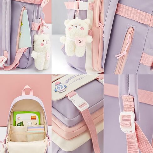 Kawaii Backpack For School Cute Aesthetic Kids Elementary Kindergarten With Kawaii Pin And Accessories Chains Mochilas Escolares Para Niñas Toddler Backpack For Girls, Purple in Kuwait