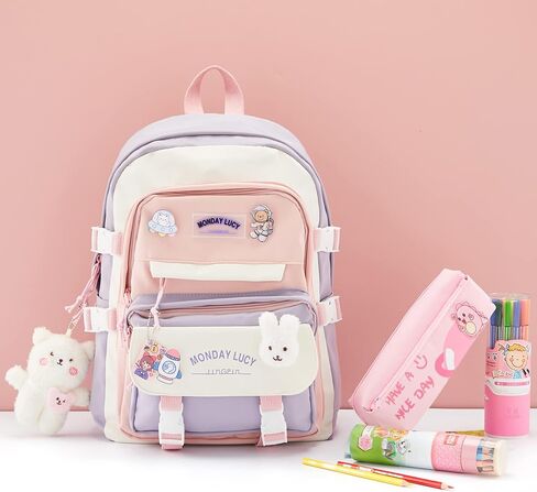 Kawaii Backpack For School Cute Aesthetic Kids Elementary Kindergarten With Kawaii Pin And Accessories Chains Mochilas Escolares Para Niñas Toddler Backpack For Girls, Purple in Kuwait