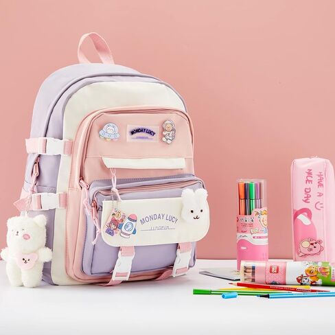 Kawaii Backpack For School Cute Aesthetic Kids Elementary Kindergarten With Kawaii Pin And Accessories Chains Mochilas Escolares Para Niñas Toddler Backpack For Girls, Purple in Kuwait