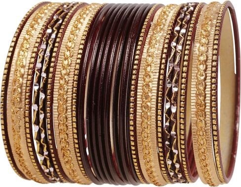 Touchstone 2 Dozen Bangle Collection الهندي بوليوود سبيكة معدنية مزخرفة اللون مصمم مجوهرات خاصة كبيرة الحجم الإسورة أساور مجموعة من 24 باللون الذهبي أو الأبيض للنساء in Kuwait