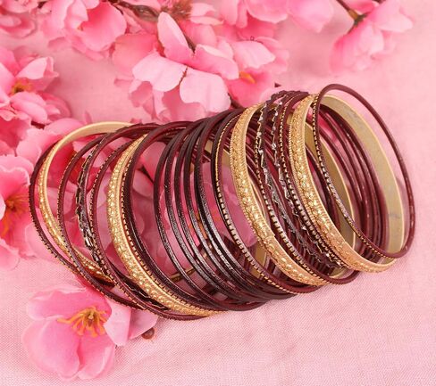 Touchstone 2 Dozen Bangle Collection الهندي بوليوود سبيكة معدنية مزخرفة اللون مصمم مجوهرات خاصة كبيرة الحجم الإسورة أساور مجموعة من 24 باللون الذهبي أو الأبيض للنساء in Kuwait