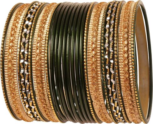 Touchstone Indian Metal Bangles for Women Gold Alloy Bracelets desi 2 Dozen Bangle Collection Bollywood Women's Jewelry Set Multi Stacking Wide Chunky Textured Golden Set of 24 in Gold or White Tone in Kuwait