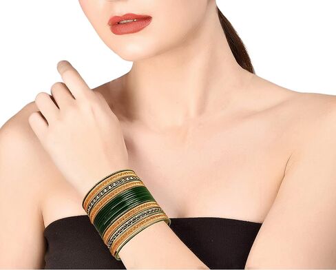 Touchstone Indian Metal Bangles for Women Gold Alloy Bracelets desi 2 Dozen Bangle Collection Bollywood Women's Jewelry Set Multi Stacking Wide Chunky Textured Golden Set of 24 in Gold or White Tone in Kuwait