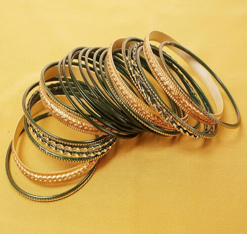 Touchstone Indian Metal Bangles for Women Gold Alloy Bracelets desi 2 Dozen Bangle Collection Bollywood Women's Jewelry Set Multi Stacking Wide Chunky Textured Golden Set of 24 in Gold or White Tone in Kuwait