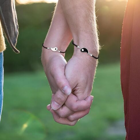 أساور فضية متطابقة من يين يانغ - أساور فضية متطابقة للزوجين مجوهرات لصديقها وصديقتها هدية عيد الحب، أساور علاقة الصداقة BFF لتطابقين سوار حبل يين يانغ لها in Kuwait