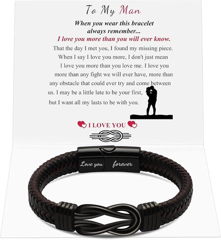 Mens Braided Leather Bracelet Gifts for Men Husband Boyfriend Dad Son Grandson Brother Birthday Fathers Day Anniversary Christmas Valentine's Day Men Jewelry Inspirational Wristband 7.5/8.5/9 Inches in Kuwait