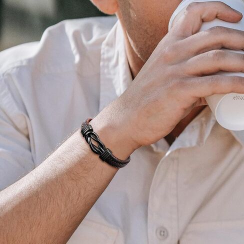 Mens Braided Leather Bracelet Gifts for Men Husband Boyfriend Dad Son Grandson Brother Birthday Fathers Day Anniversary Christmas Valentine's Day Men Jewelry Inspirational Wristband 7.5/8.5/9 Inches in Kuwait