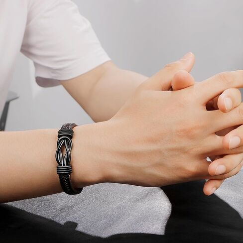 Mens Braided Leather Bracelet Gifts for Men Husband Boyfriend Dad Son Grandson Brother Birthday Fathers Day Anniversary Christmas Valentine's Day Men Jewelry Inspirational Wristband 7.5/8.5/9 Inches in Kuwait