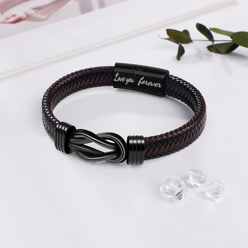 Mens Braided Leather Bracelet Gifts for Men Husband Boyfriend Dad Son Grandson Brother Birthday Fathers Day Anniversary Christmas Valentine's Day Men Jewelry Inspirational Wristband 7.5/8.5/9 Inches in Kuwait