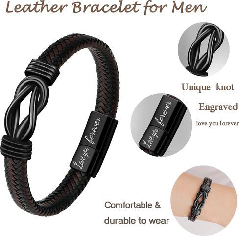 Mens Braided Leather Bracelet Gifts for Men Husband Boyfriend Dad Son Grandson Brother Birthday Fathers Day Anniversary Christmas Valentine's Day Men Jewelry Inspirational Wristband 7.5/8.5/9 Inches in Kuwait