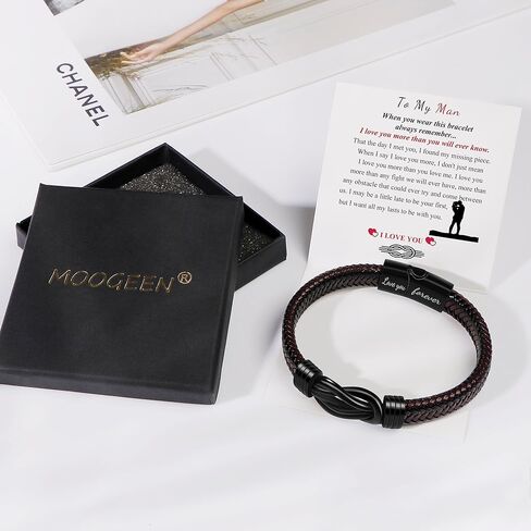 Mens Braided Leather Bracelet Gifts for Men Husband Boyfriend Dad Son Grandson Brother Birthday Fathers Day Anniversary Christmas Valentine's Day Men Jewelry Inspirational Wristband 7.5/8.5/9 Inches in Kuwait