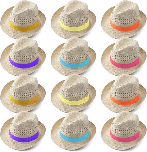 Wesiti 12 Pcs Hats for Men Women Panama Hats Men Cuban Hat with Colorful Band Cowboy Sombrero Hats for Summer Pool Beach Party in Saudi Arabia