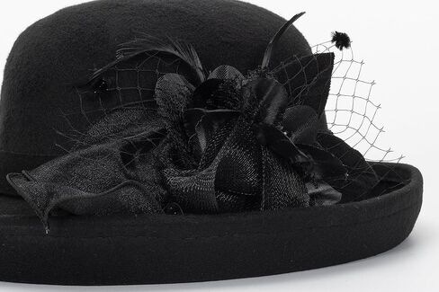 قبعات فيدورا بولر ديربي الكلاسيكية للسيدات - قبعة كنيسة كلاسيكية ذات حافة ملفوفة للجنسين لحفلات الزفاف in Kuwait