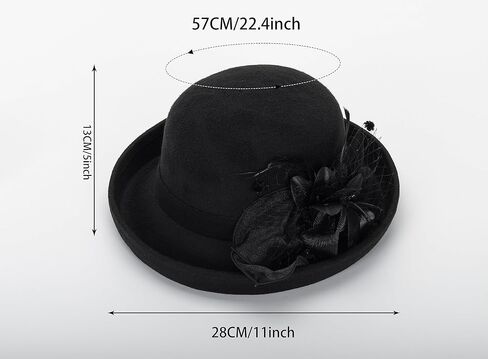 قبعات فيدورا بولر ديربي الكلاسيكية للسيدات - قبعة كنيسة كلاسيكية ذات حافة ملفوفة للجنسين لحفلات الزفاف in Kuwait