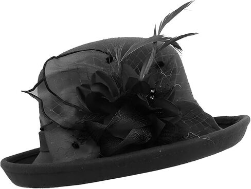 قبعات فيدورا بولر ديربي الكلاسيكية للسيدات - قبعة كنيسة كلاسيكية ذات حافة ملفوفة للجنسين لحفلات الزفاف in Kuwait