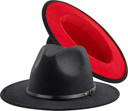 قبعة فيدورا الكلاسيكية ذات الحافة العريضة للرجال والنساء من UnSex Two Tone قبعة قبعة بنما كاجوال قبعة مع مشبك حزام in Kuwait