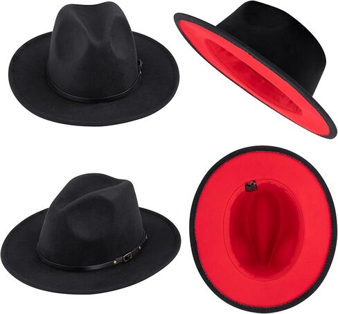 قبعة فيدورا الكلاسيكية ذات الحافة العريضة للرجال والنساء من UnSex Two Tone قبعة قبعة بنما كاجوال قبعة مع مشبك حزام in Kuwait