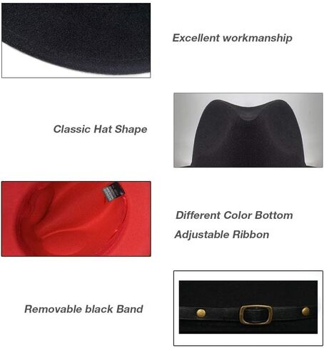 قبعة فيدورا الكلاسيكية ذات الحافة العريضة للرجال والنساء من UnSex Two Tone قبعة قبعة بنما كاجوال قبعة مع مشبك حزام in Kuwait