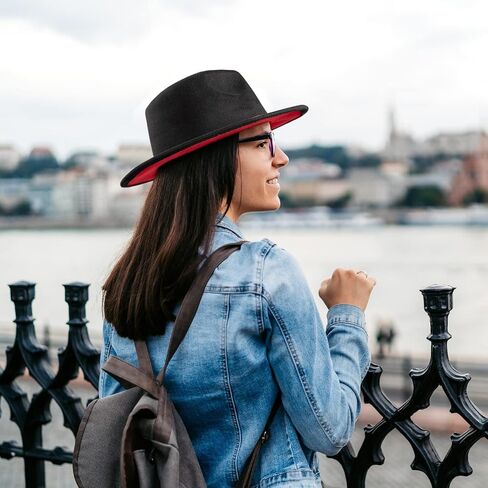 قبعة فيدورا الكلاسيكية ذات الحافة العريضة للرجال والنساء من UnSex Two Tone قبعة قبعة بنما كاجوال قبعة مع مشبك حزام in Kuwait