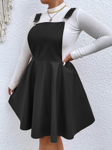 فستان WDIRARA نسائي مقاس كبير من جلد البولي يوريثان بدون أكمام بحاشية مضيئة فستان بينافور صلب in Kuwait