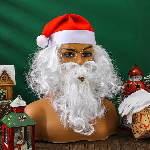 مجموعة أزياء سانتا كلوز للأطفال مكونة من 5 قطع، باروكة سانتا كلوز بيضاء ولحية وقبعة عيد الميلاد ونظارات وقفازات لحفلات عيد الميلاد التنكرية للأطفال in Kuwait