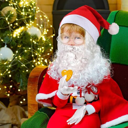 مجموعة أزياء سانتا كلوز للأطفال مكونة من 5 قطع، باروكة سانتا كلوز بيضاء ولحية وقبعة عيد الميلاد ونظارات وقفازات لحفلات عيد الميلاد التنكرية للأطفال in Kuwait